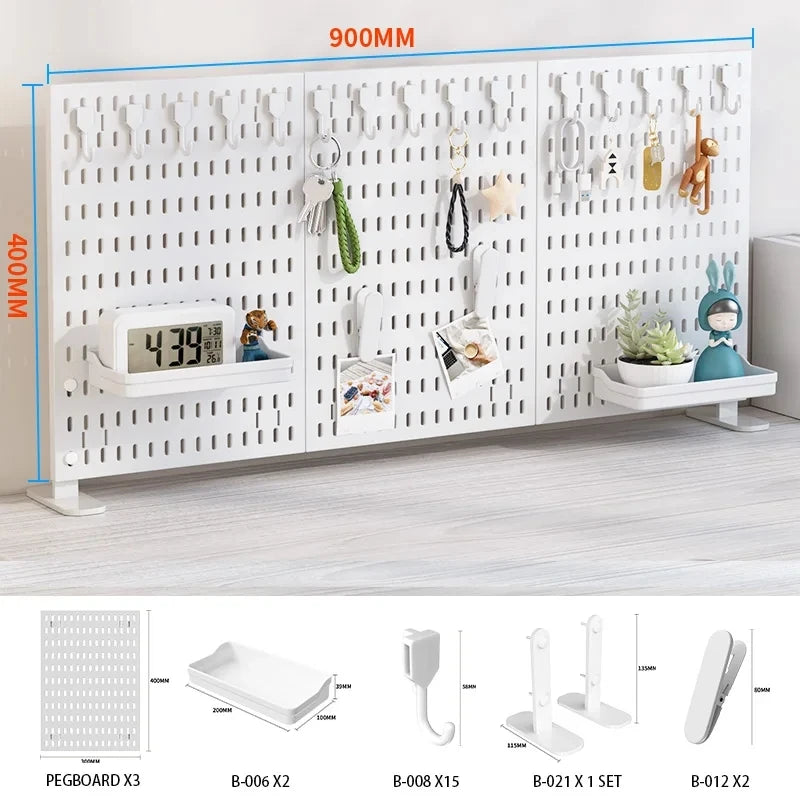Pegboard combination desktop storage kit, vertical and clip-type pegboard display panels, suitable for home office storage.