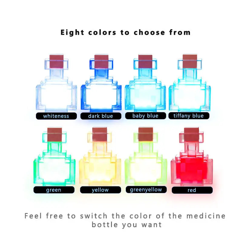 MC Game Potion Bottle Night Light 7 Colors Changing LED Tap Control Rechargeable Atmosphere Lamp for Bedroom Desk Decor Gifts