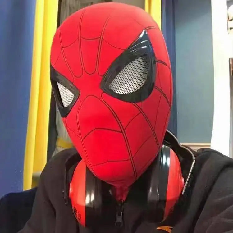 Breathable Spider Man Headset with chin, operable blink, touch, glowing mask, Miles Halloween cosplay, boys' headgear toy