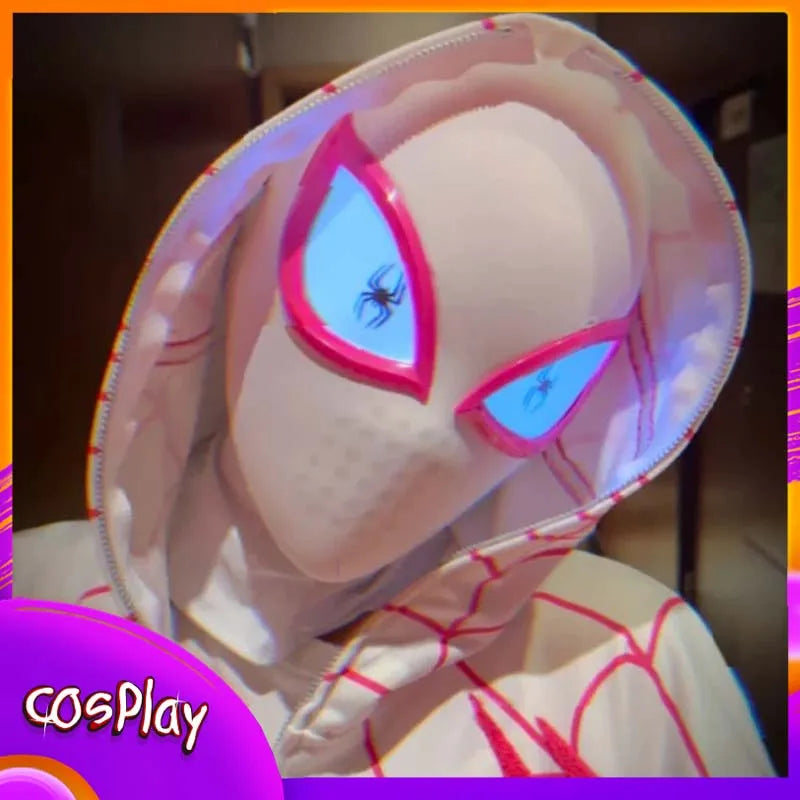 Spider Man Gwen Stacy Mask With Light Halloween Cosplay Costumes Props Movie Superhero Adult 1:1 Wearable COS Mask Headgear Gift