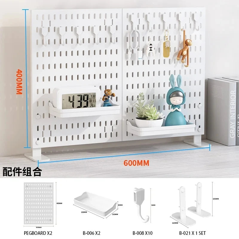 Pegboard combination desktop storage kit, vertical and clip-type pegboard display panels, suitable for home office storage.