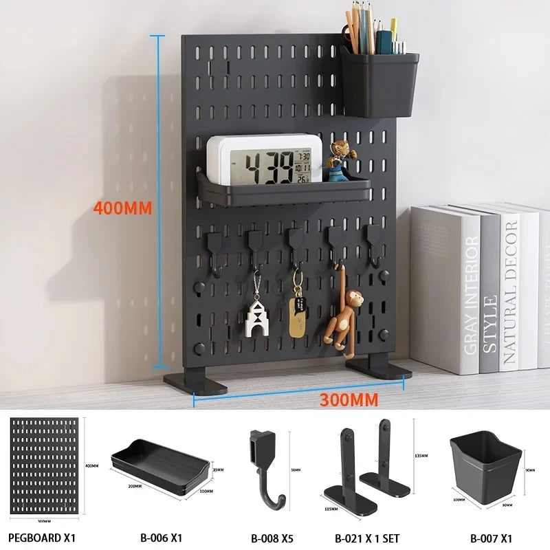 Pegboard combination desktop storage kit, vertical and clip-type pegboard display panels, suitable for home office storage.