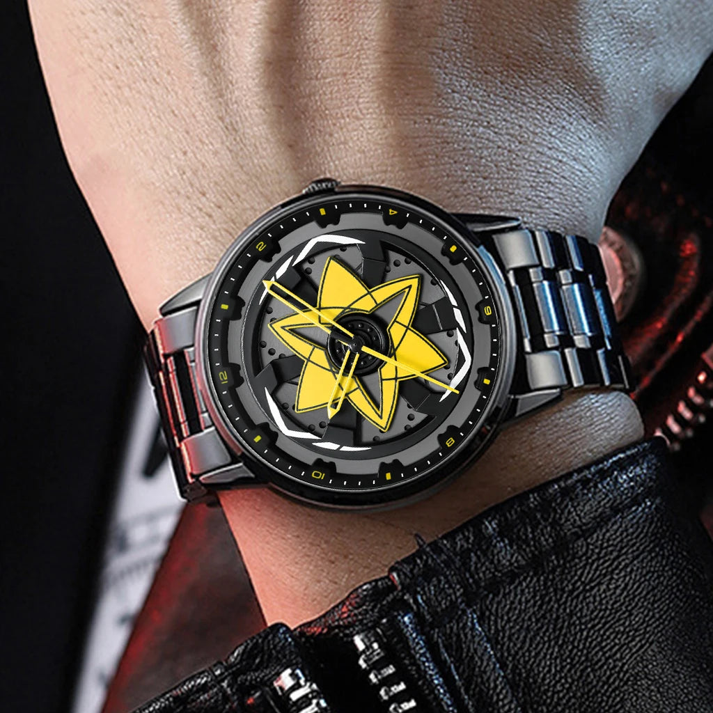 2025 New Watch Car Series Creative Rotating Quartz Movement Sports Style Black Stainless Steel Clock Men Couple Gift Wrist Watch