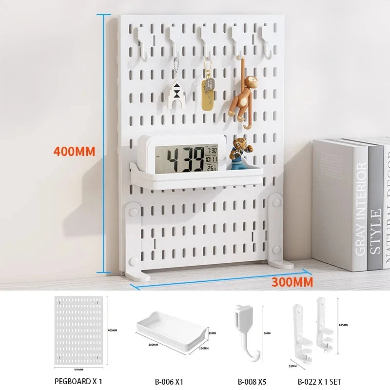 Pegboard combination desktop storage kit, vertical and clip-type pegboard display panels, suitable for home office storage.