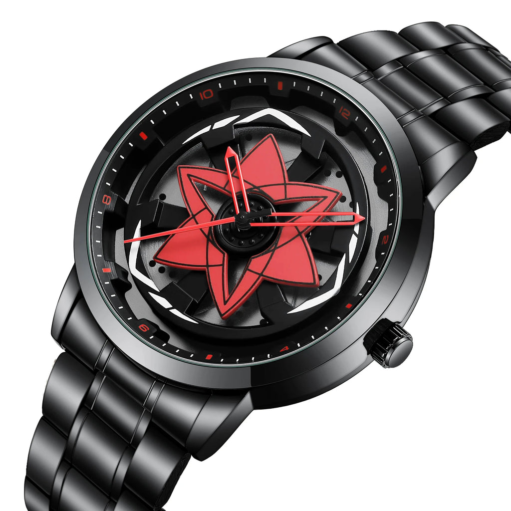 2025 New Watch Car Series Creative Rotating Quartz Movement Sports Style Black Stainless Steel Clock Men Couple Gift Wrist Watch