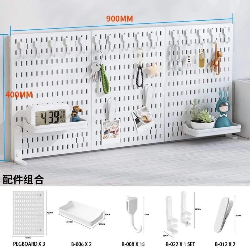 Pegboard combination desktop storage kit, vertical and clip-type pegboard display panels, suitable for home office storage.