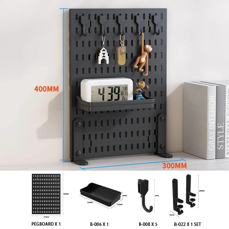 Pegboard combination desktop storage kit, vertical and clip-type pegboard display panels, suitable for home office storage.