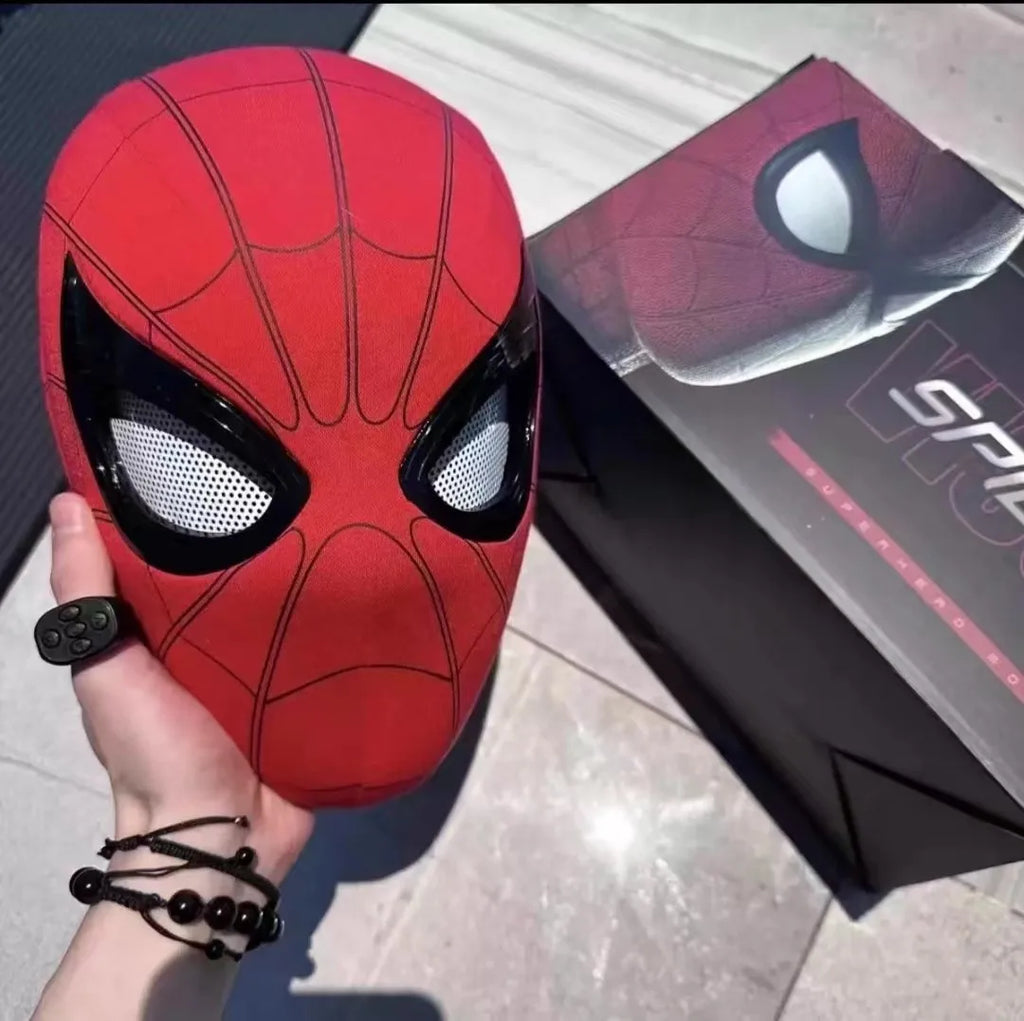 Breathable Spider Man Headset with chin, operable blink, touch, glowing mask, Miles Halloween cosplay, boys' headgear toy