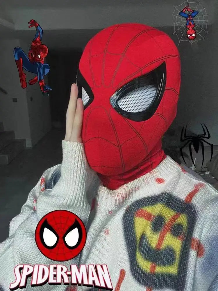 Breathable Spider Man Headset with chin, operable blink, touch, glowing mask, Miles Halloween cosplay, boys' headgear toy