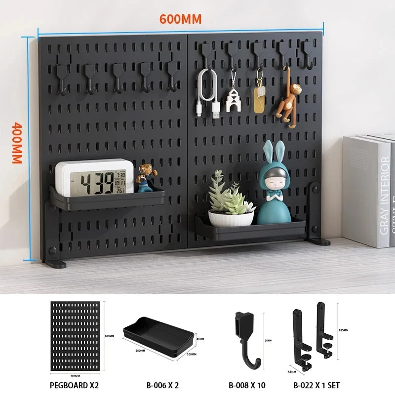 Pegboard combination desktop storage kit, vertical and clip-type pegboard display panels, suitable for home office storage.