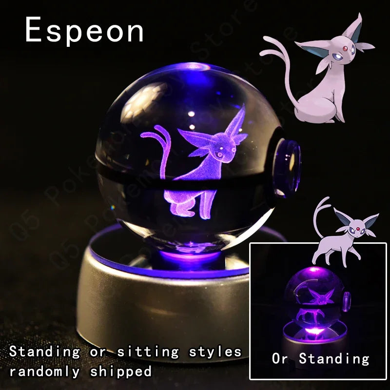 3D Pokemon Crystal Ball 5CM Mewtwo Pikachu Gengar Crystal Glass Pokemon Ball Pokeball Figure Night Light LED Lamp Base Gift