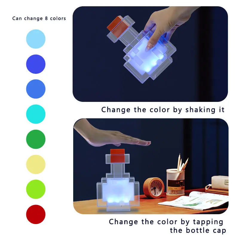 MC Game Potion Bottle Night Light 7 Colors Changing LED Tap Control Rechargeable Atmosphere Lamp for Bedroom Desk Decor Gifts