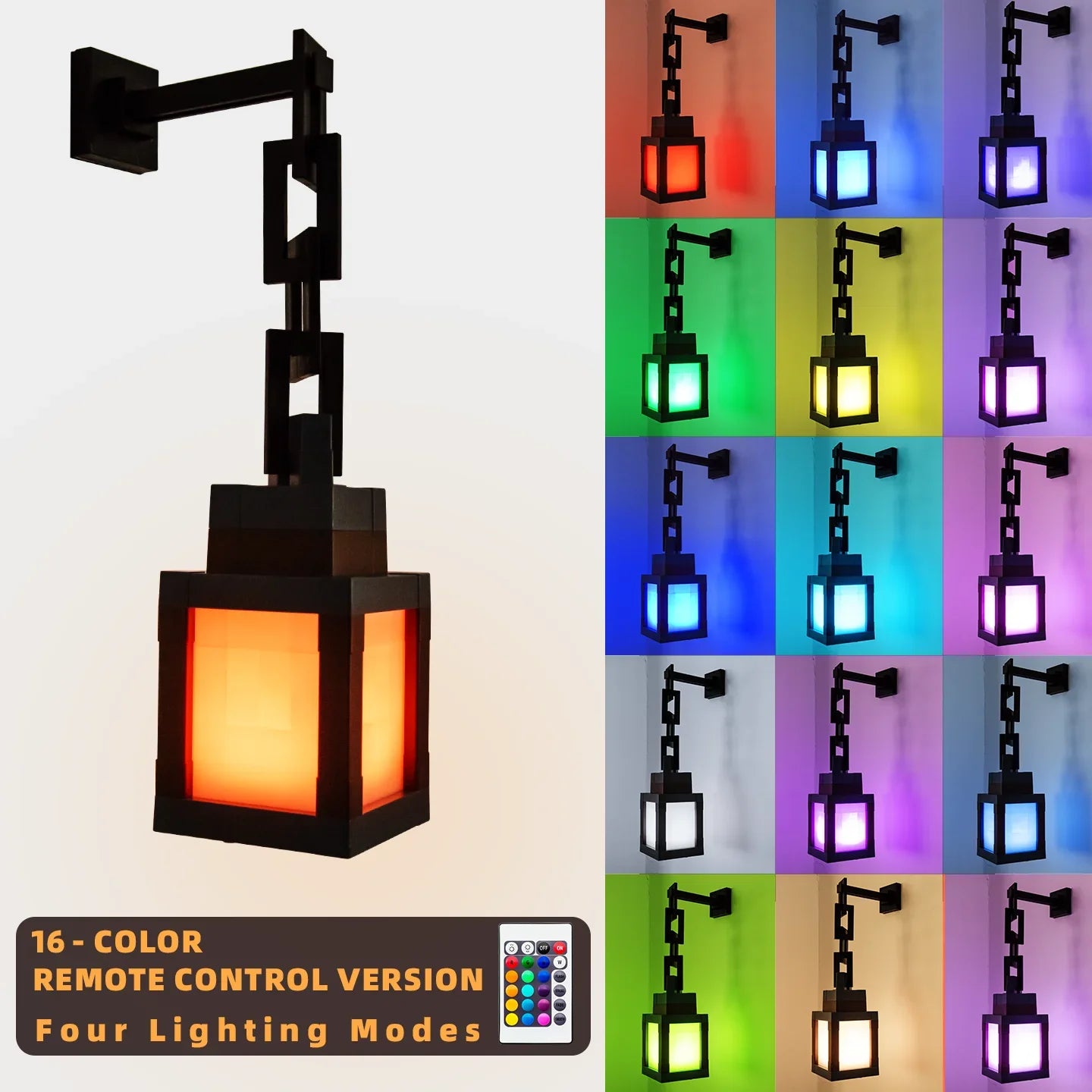 16 Colors Luminous Lantern Nightlight Game Pixel Style Atmosphere Light Rechargeable DIY Home Decor Ornament Festival Lantern