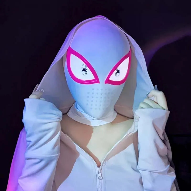 Spider Man Gwen Stacy Mask With Light Halloween Cosplay Costumes Props Movie Superhero Adult 1:1 Wearable COS Mask Headgear Gift