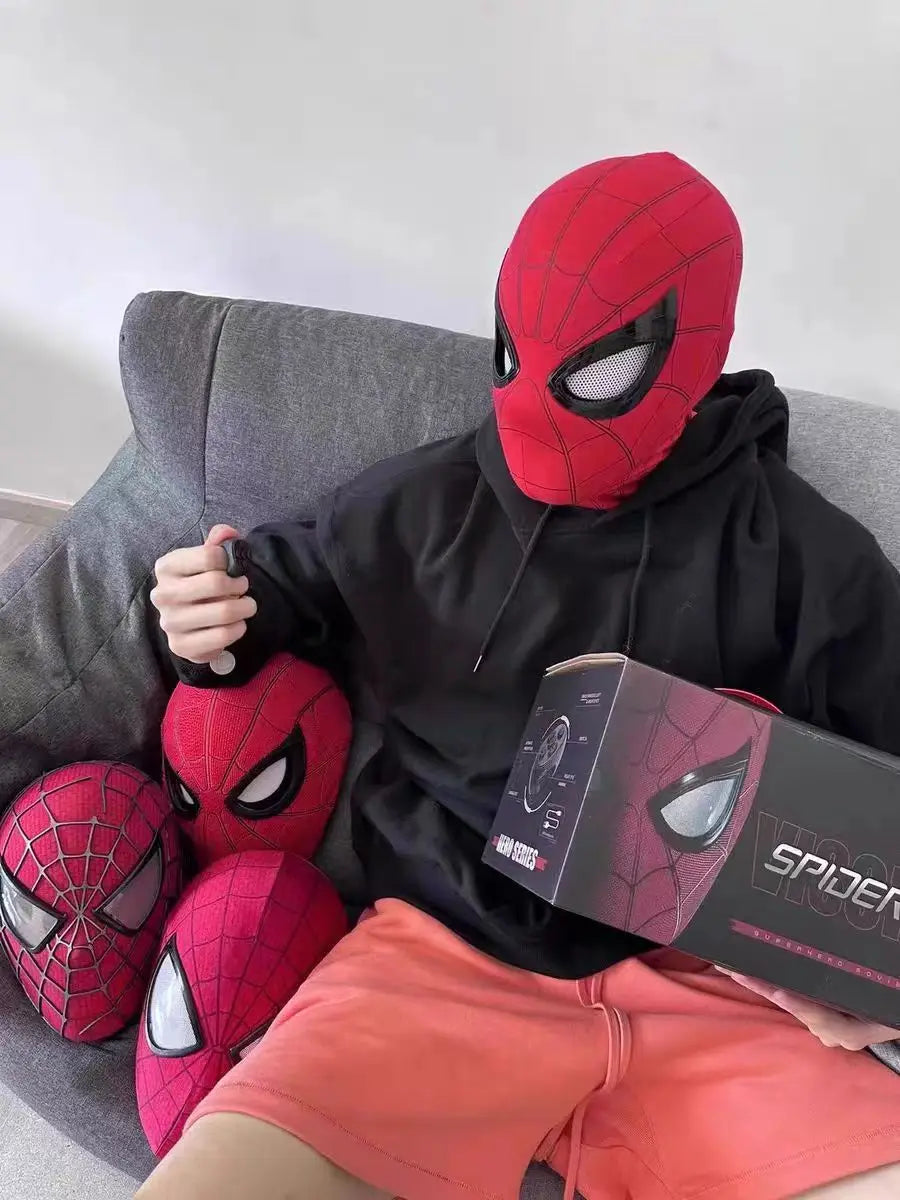Breathable Spider Man Headset with chin, operable blink, touch, glowing mask, Miles Halloween cosplay, boys' headgear toy