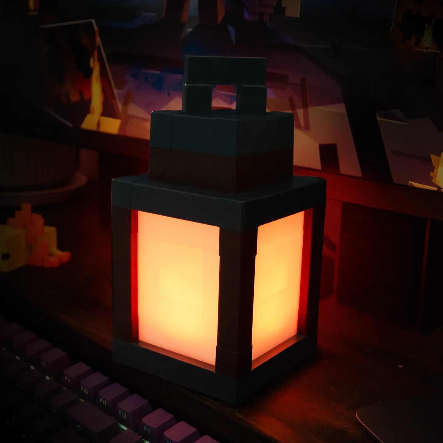 16 Colors Luminous Lantern Nightlight Game Pixel Style Atmosphere Light Rechargeable DIY Home Decor Ornament Festival Lantern