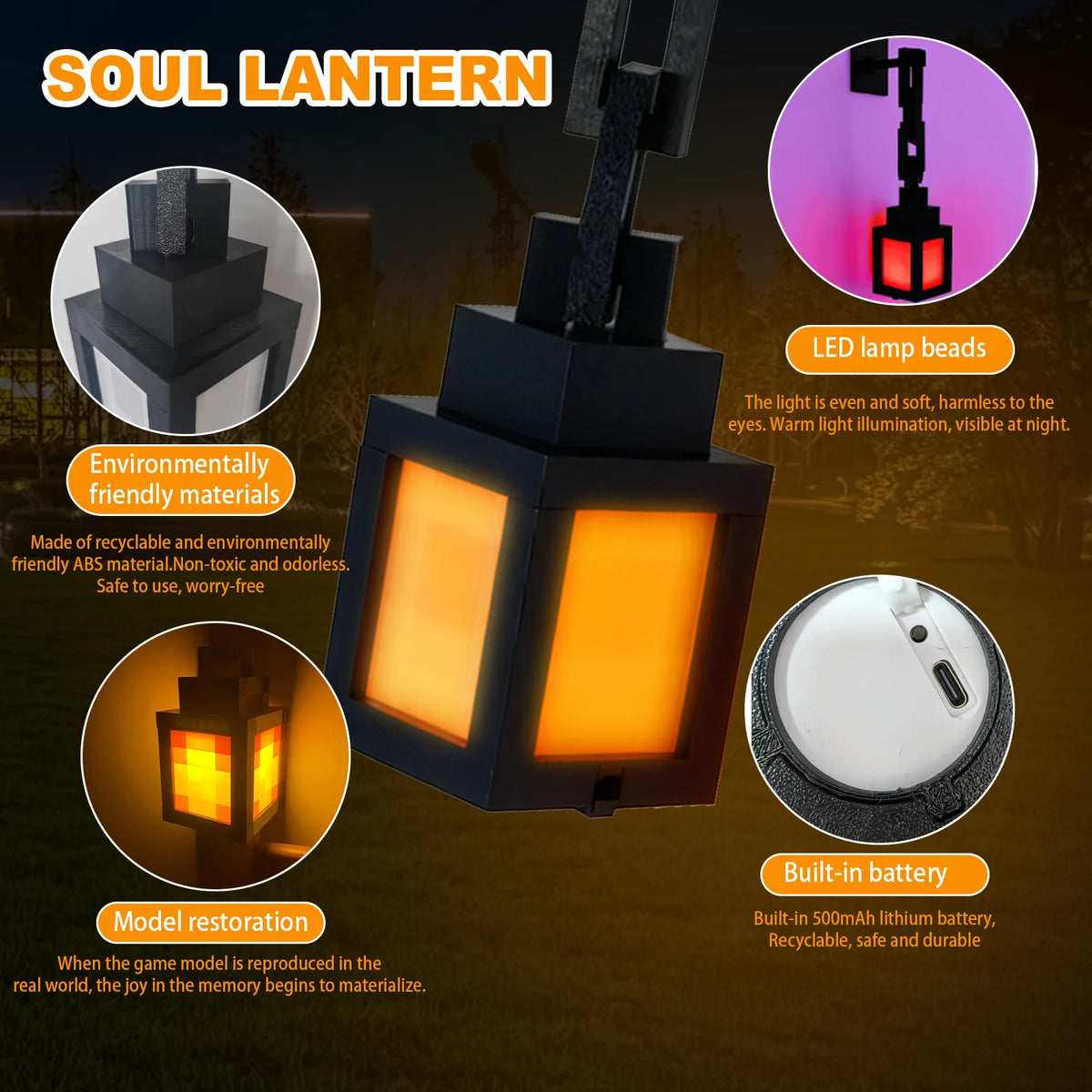 Minecraft Night Light Portable Lantern Tabletop