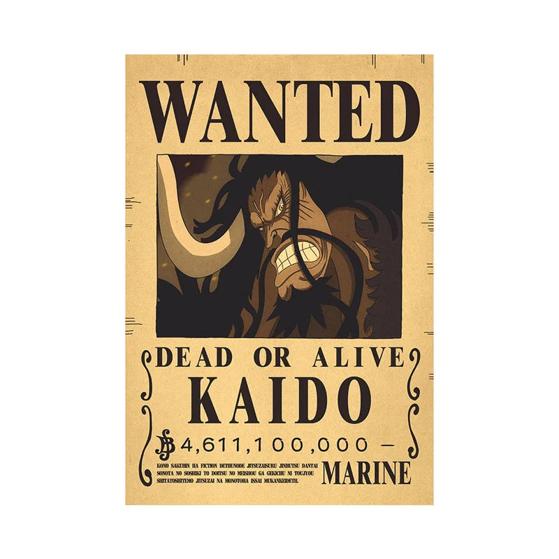 One Piece Luffy Gear 5 Nika Billion Bounty Wanted Posters Four Emperors Anime Action Figures Vintage Wall Decoration Poster Toys