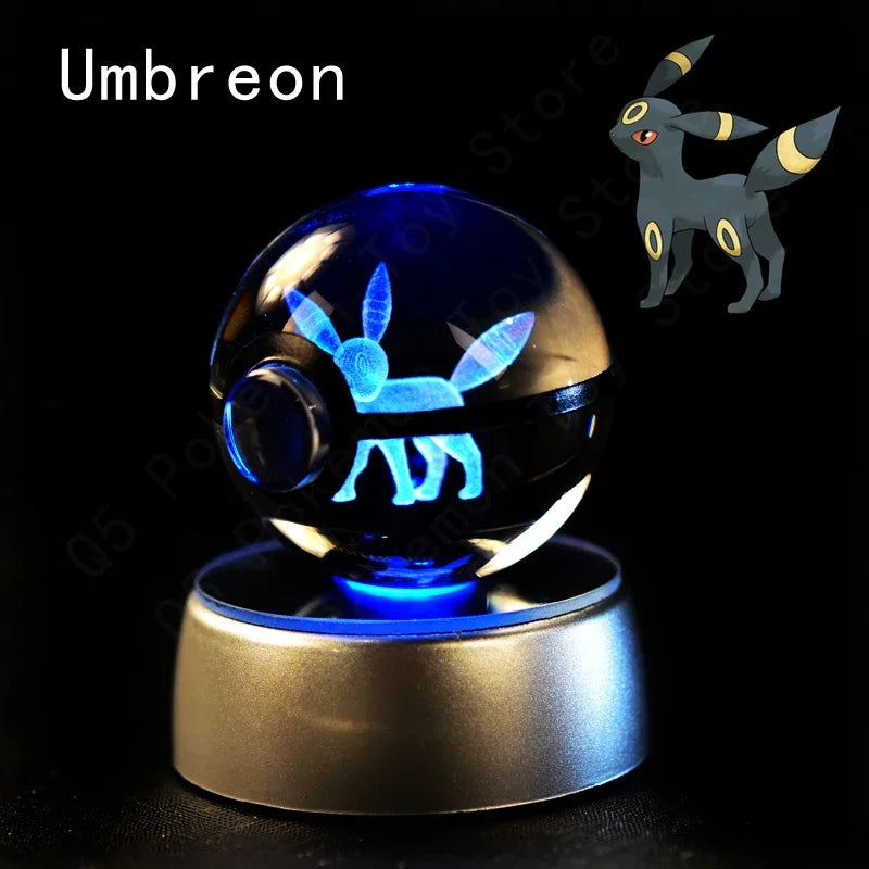 3D Pokemon Crystal Ball 5CM Mewtwo Pikachu Gengar Crystal Glass Pokemon Ball Pokeball Figure Night Light LED Lamp Base Gift