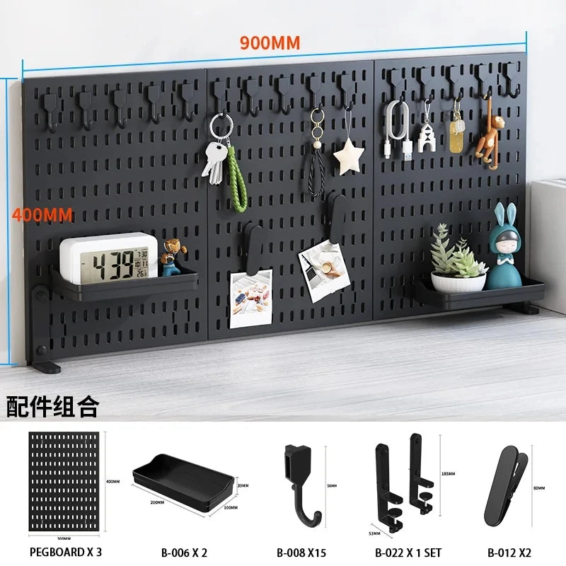 Pegboard combination desktop storage kit, vertical and clip-type pegboard display panels, suitable for home office storage.