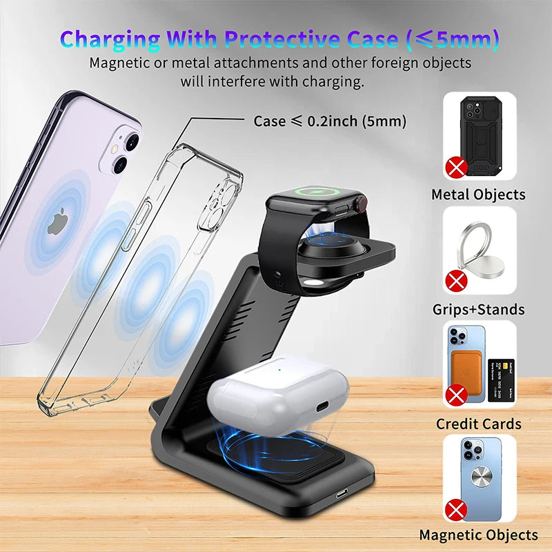 Desktop Universal Wireless Charger 2025 Innovative Products 3 in 1 Wireless Charger 30W Fast Charger for iPhone