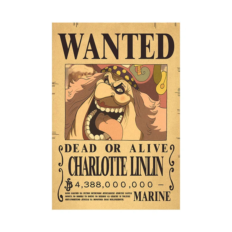 One Piece Luffy Gear 5 Nika Billion Bounty Wanted Posters Four Emperors Anime Action Figures Vintage Wall Decoration Poster Toys