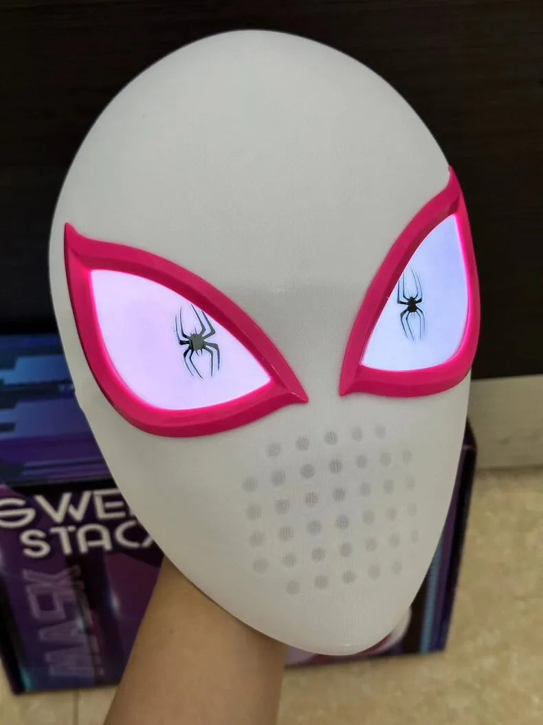 Spider Man Gwen Stacy Mask With Light Halloween Cosplay Costumes Props Movie Superhero Adult 1:1 Wearable COS Mask Headgear Gift