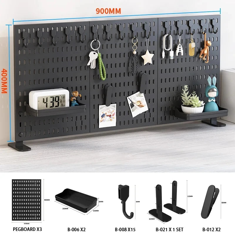 Pegboard combination desktop storage kit, vertical and clip-type pegboard display panels, suitable for home office storage.