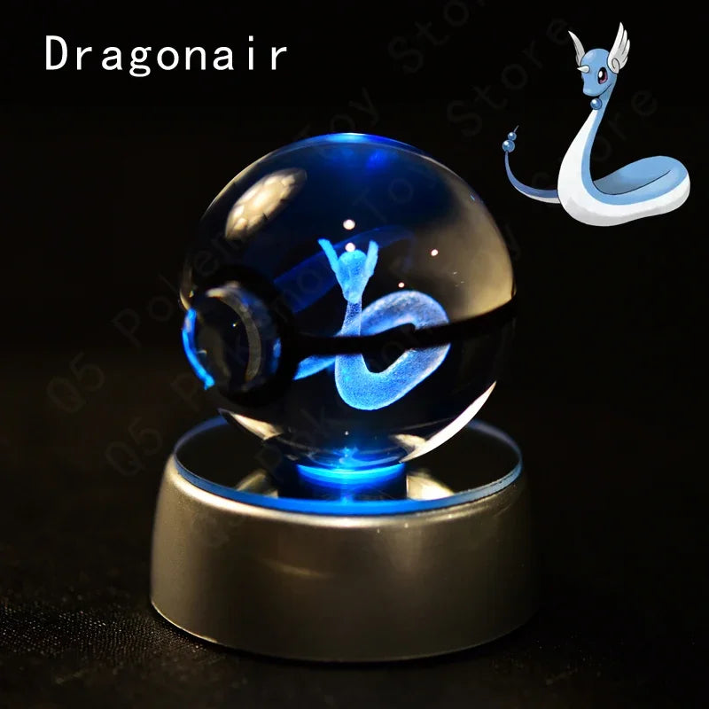 3D Pokemon Crystal Ball 5CM Mewtwo Pikachu Gengar Crystal Glass Pokemon Ball Pokeball Figure Night Light LED Lamp Base Gift