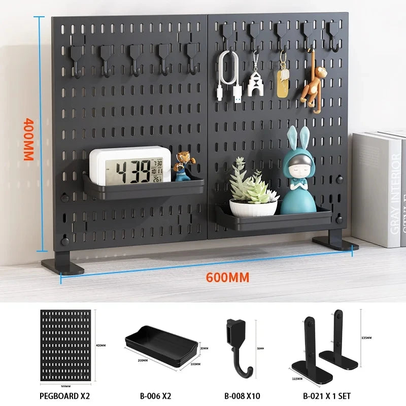 Pegboard combination desktop storage kit, vertical and clip-type pegboard display panels, suitable for home office storage.