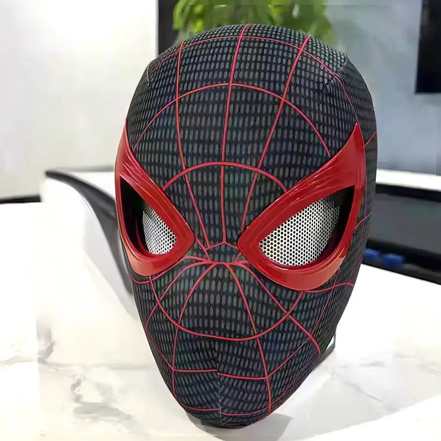 Breathable Spider Man Headset with chin, operable blink, touch, glowing mask, Miles Halloween cosplay, boys' headgear toy